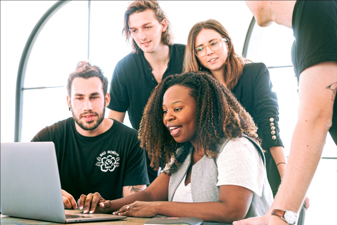 Employees working together in the workplace