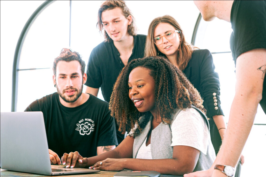 Employees working together in the workplace