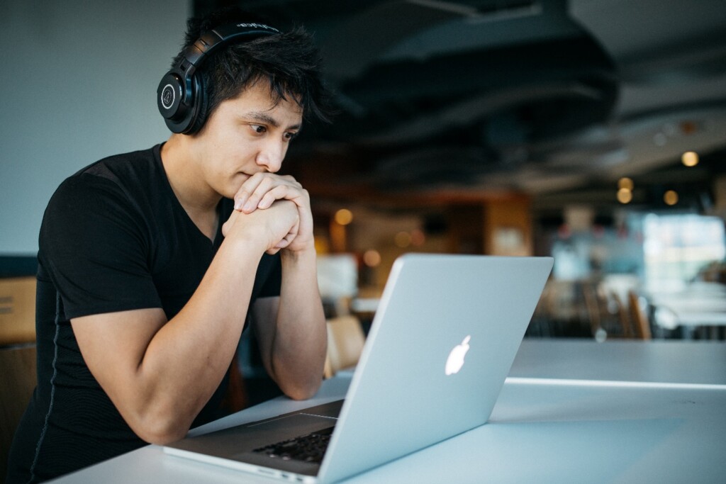 Man Being Attentive in an Online Work